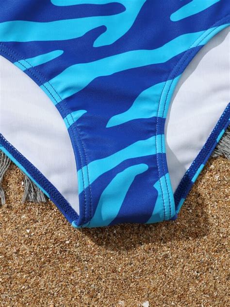 Girls Pack Zebra Striped Bikini Swimsuit With Cover Up Pants SHEIN USA