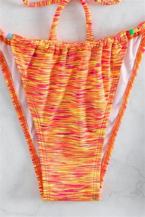 Orange Striped Bikini Bikini Set Boho Swimwear Triangle Etsy