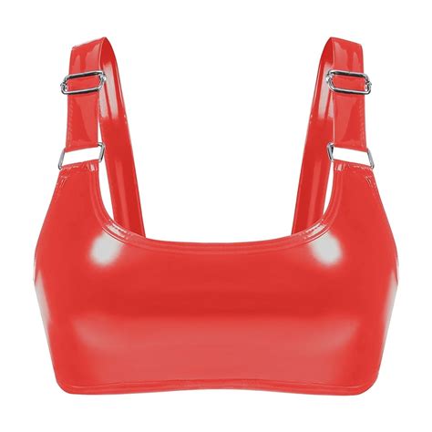 Midwennn High Gloss Leather Sexy Neck Bra Leather Bra Adjustable Strap Underwear Lingerie Romper