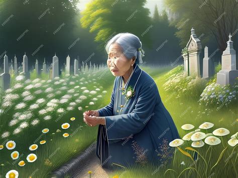 Premium Photo | Someone kneeling by a grave in an overgrown garden