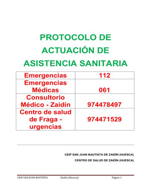 protocolo de actuación de asistencia sanitaria