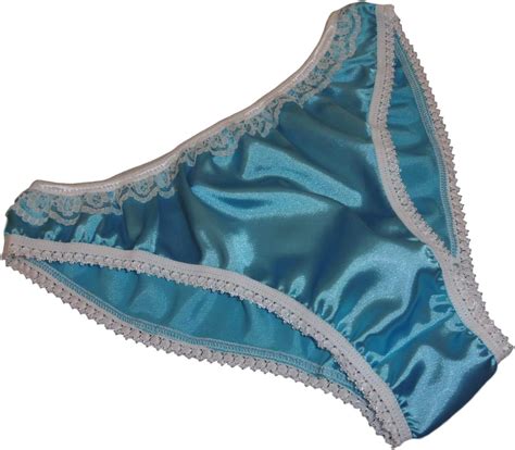 Shiny Satin Low Rise Bikini Brief Panties Turquoise With Ivory Lace Trim 6 Sizes Made In France