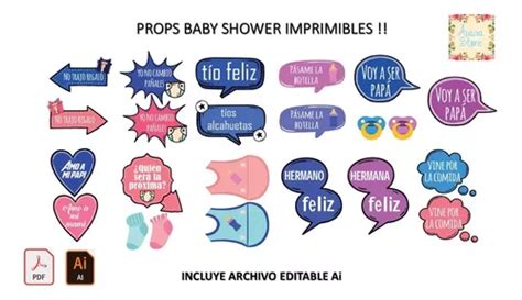 Props Imprimibles Editables Baby Shower Photo Booth Cartel En