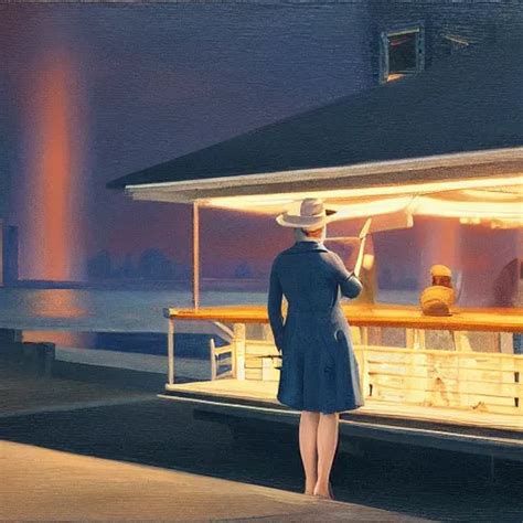 Elle Fanning Fishing In The World Of Edward Hopper Stable Diffusion