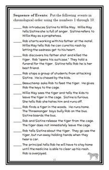 The Tiger Rising Kate Dicamillo Novel Study Comprehension Pages