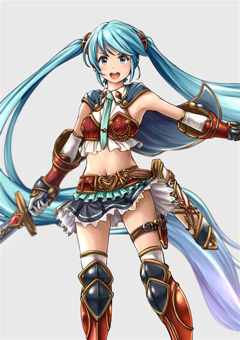 Safebooru 1girl Absurdly Long Hair Aqua Eyes Aqua Hair Armor Elbow