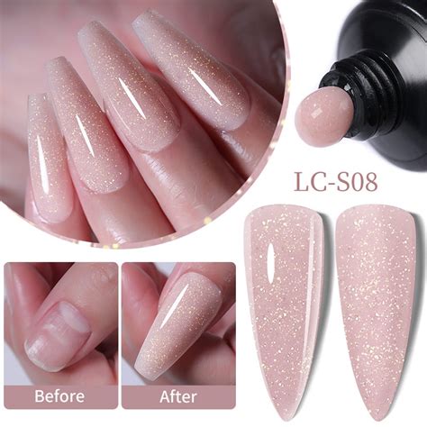 LILYCUTE Gel De Extensão Rápida Unhas Nude Pink Glitter Soak Off Semi