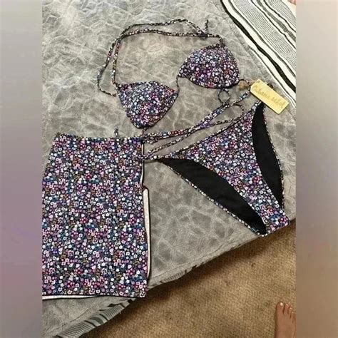 Cabana Del Sol Swim Cabana Del Sol Black Floral Bikini Set Poshmark
