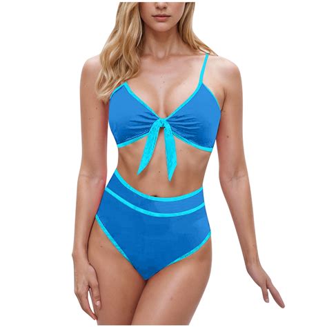 Wyobmus Women S Swimsuit High Waisted 2 Piece Bikini Set Spaghetti Strap Bow Contrast Trim