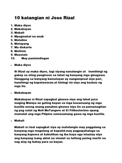 10 Katangian Ni Jose Rizal Pdf