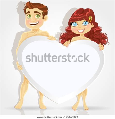 Cute Naked Man Woman Holding Poster Stock Vector Royalty Free 125460329 Shutterstock