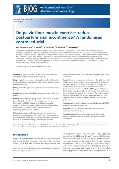 PDF Do Pelvic Floor Muscle Exercises Reduce Postpartum Anal Incontinence A Randomised