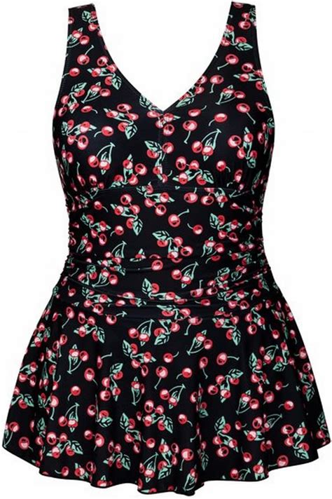 Plus Size Printed Swimsuit For Women Cherry Design Belly Cover Thin Bathing Suit Hot Spring Swim