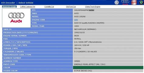 Audi Vin Decoder Chart
