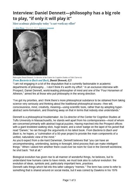 Daniel Dennett-Philosophy Has A Big Role To Play, "If Only It Will Play ...