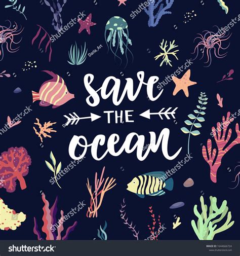 Save Ocean Hand Lettering Text Ecology Stock Vector Royalty Free