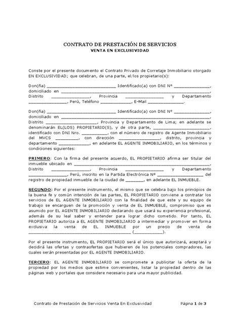 Contrato Venta En Exclusividad Modelo Pdf