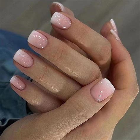Amazon Pcs Nude Pink Press On Nails Short Square Yefiuo Cute Fake Nails Press Ons