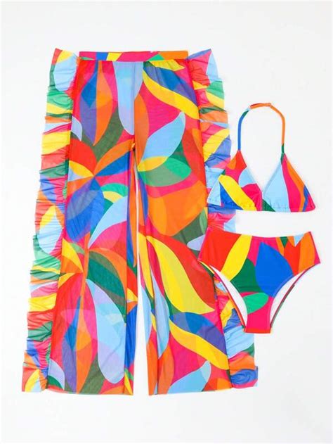 Teen Girls Colorful Printed Halter Top Bikini Swimsuit Set For Sale Australia New Collection