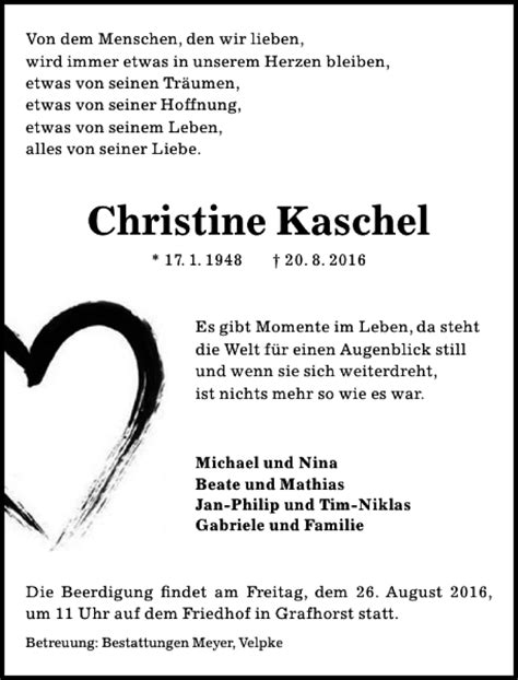 Traueranzeigen Von Christine Kaschel Trauer Anzeigen De