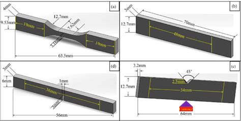 Schematics Of Mechanical Test Specimens A Tensile B Three Point