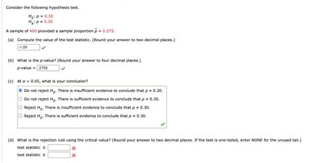 Solved Consider The Following Hypothesis Test