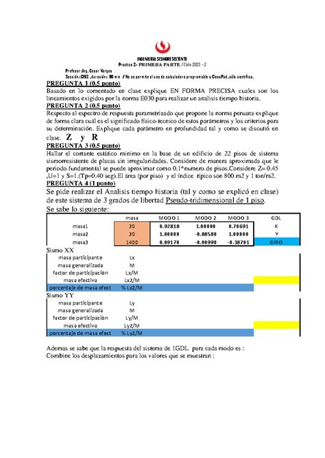 PC2 2023 02 Examen INGENIERIA SISMORESISTENTE Practica 2 PRIMERA