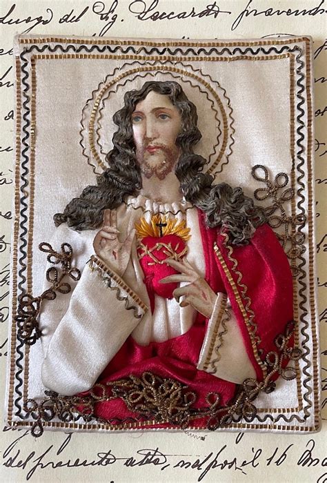 Antique Th Century Sacred Heart Of Christ Detente Reliquary Scapular