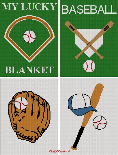 Baseball Bats Ball Glove Field Afghan Crochet Knit Cross Stitch Pattern