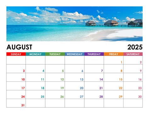 Calendar for August 2025 – free-calendar.su