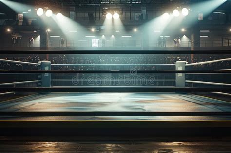 Empty Boxing Ring With Light Battle Arena At Dark Stadium Sport Stage