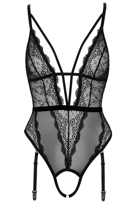 Body sexy noir ouvert et à jarretelles Cottelli Lingerie