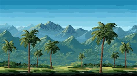 Premium Vector 8 Bit Pixel Art Jungle Forest Game Level Landscape