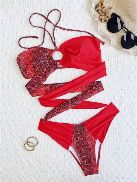 SHEIN Swim Bañador bikini halter con estampado de piel de serpiente Mode de Mujer SHEIN España