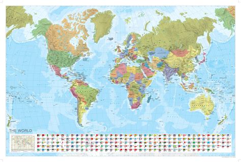 Maps International World Map With Flags Laminated Cm W X