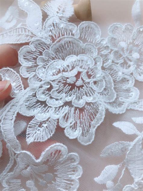 Lace Applique Ivory Flower Appliqu S With Sequins For Etsy Lace