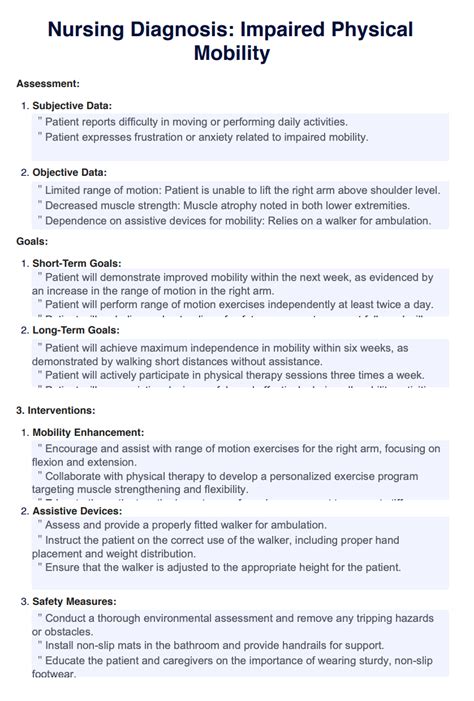 Impaired Physical Mobility Nursing Care Plan Template And Example Free Pdf Download