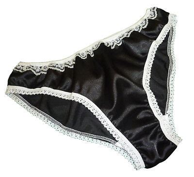 Black Shiny Satin Panties Low Rise Bikini Briefs Ivory Lace Made In France Ebay
