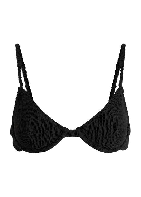 TOTÊME Toteme Smocked Underwired Bikini Top Black Editorialist