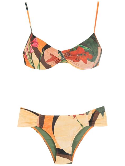 Lygia Nanny Vit Ria Leaf Print Bikini Yellow Farfetch Ao
