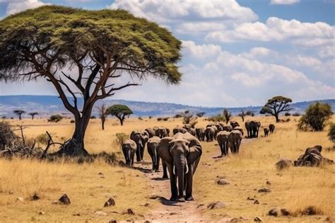 Premium AI Image | elephant herd in serengeti savanna