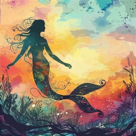 mermaid underwater silhouette art  stock photo public domain pictures