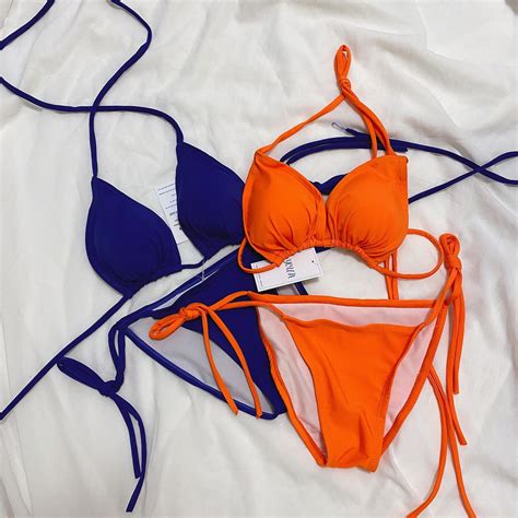 Basic Triangle Bikini Set Piece Swimsuit Shopee Malaysia