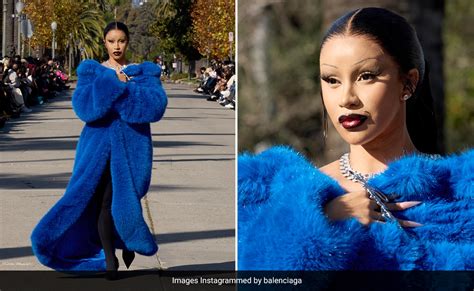 Cardi B Owns The Balenciaga Ramp In An Electrifying Blue Faux Fur Coat