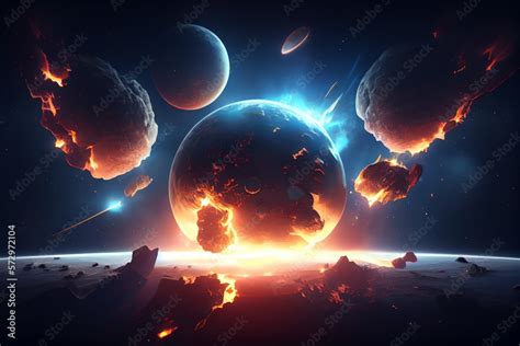 Asteroid Impact End Of World Judgment Day Group Of Burning Exploding