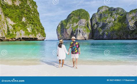 Maya Bay Beach Koh Phi Phi Thailand In The Morning With Turqouse
