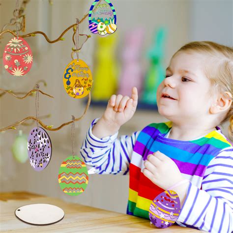 60PCS Wooden Easter Egg Ornaments for DIY Crafts and Decoration ...