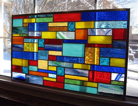 Geometric Stained Glass Window Panel Custom Stained Glass Mondrian Abstract Art Modern Art