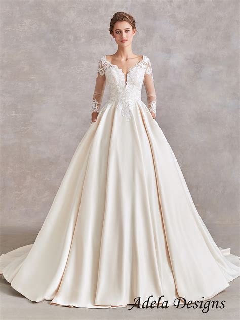 Long Sleeves Soft Satin Wedding Dress Adela Designs