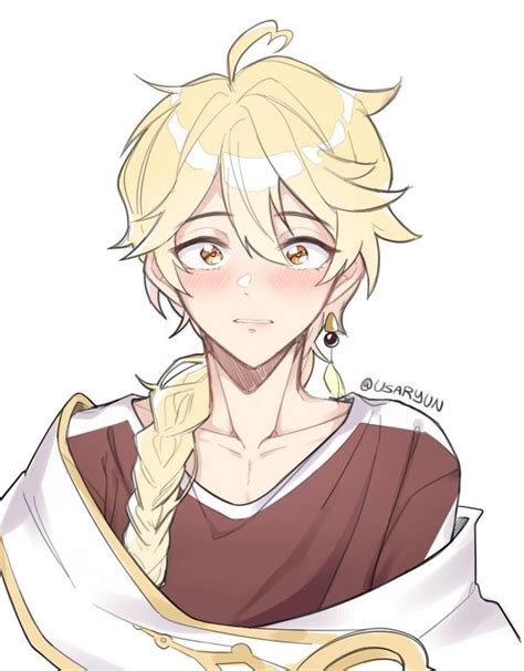 An Anime Character With Blonde Hair And Braids Wearing A Brown Shirt And White Scarf